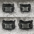 Retro Leather Proof Woven Accessories Charm Leather Braided Rope Viking Bracelet Wolf Head Wide PU Leather Bracelet for Men