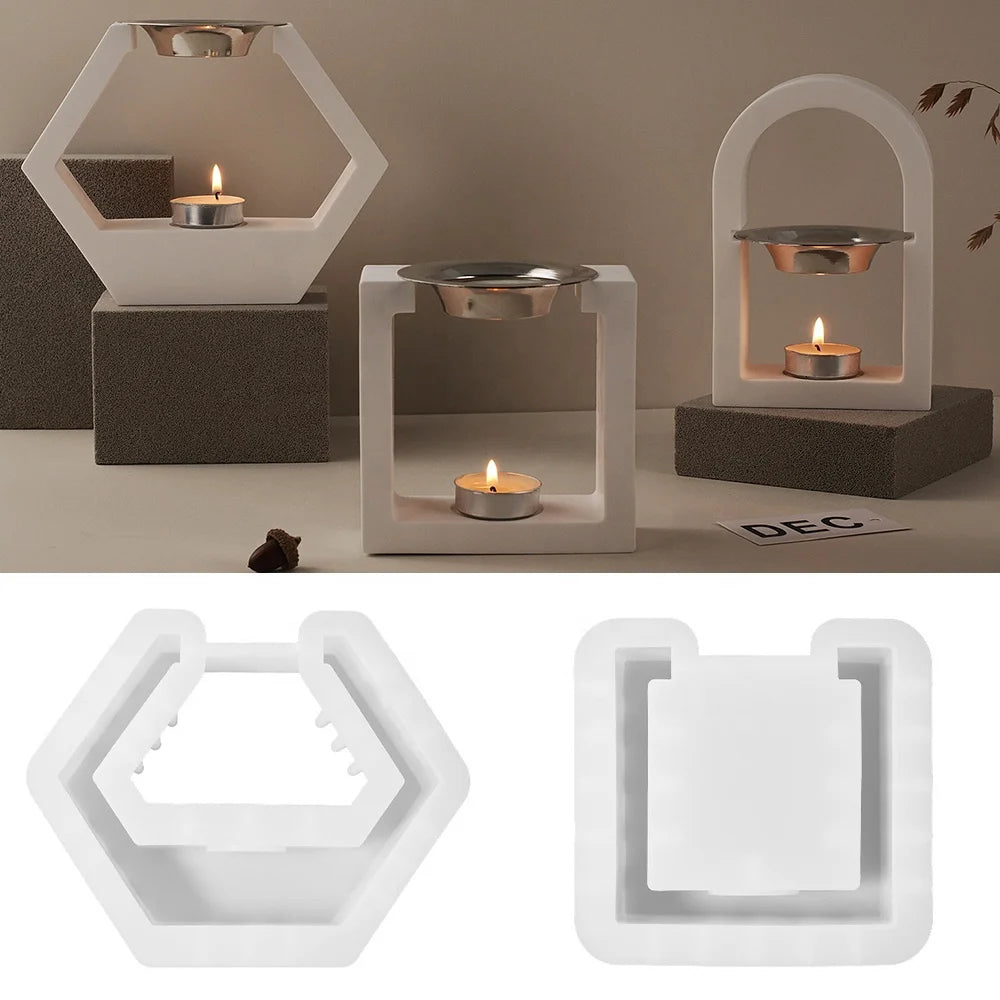DM833 Large Hexagon Rectangle Arch Silicone Mold Candle Holder Aromatherapy Furnace Wax Melting Furnace Diffuser Resin Material