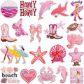 Iron on Embroidered pink Style Beach Time Sea Star Boots Howdy Sea House Crab Dolphin Patch for Clothing Hat Bag Decoration