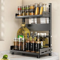 OWNSWING Spice Storage Rack for Countertop Adjustable Spice Organization for Cabinet Kitchen Organizer Metal Shelf Black