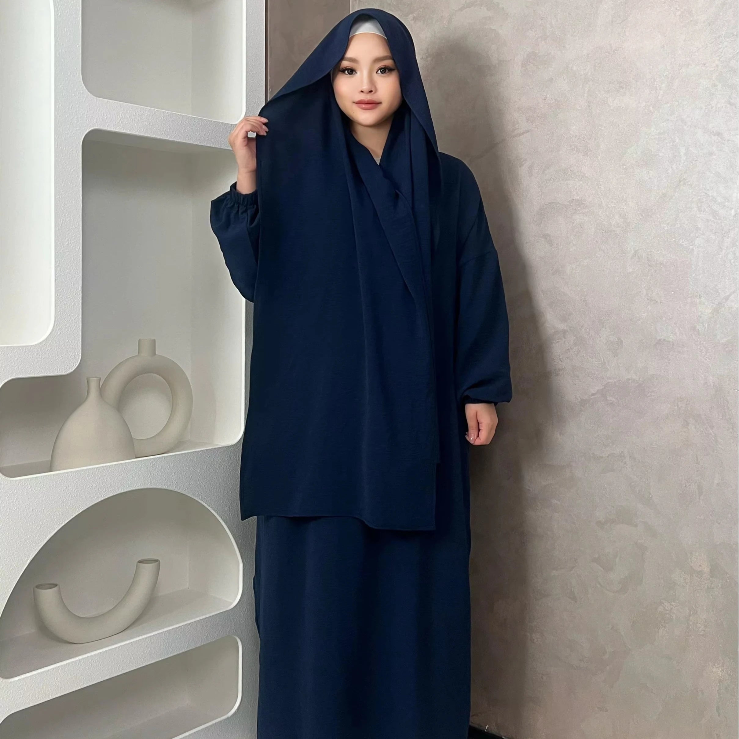 LM013 IRONFREE Crepe Hooded Abaya Hijab Attached With Scarf Pockets Muslim Jilbab Cute Modesty Dress  Jabab Prayer Dress Modest