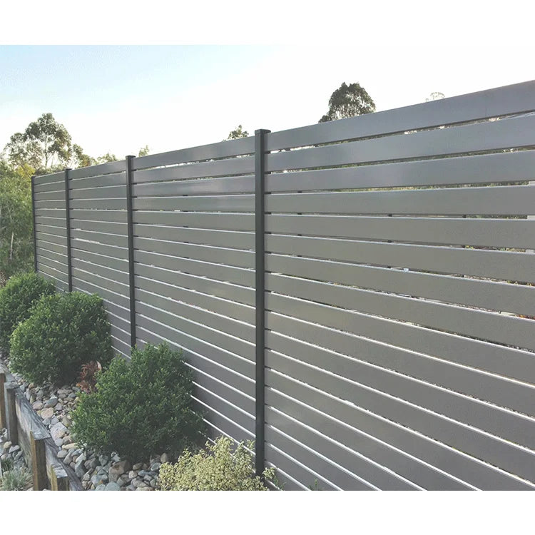 JHR Diy Home Aluminum Slat Fence Panel Black Horizontal Semi Privacy Fence with Low Height Vinyl Metal Powder Coating