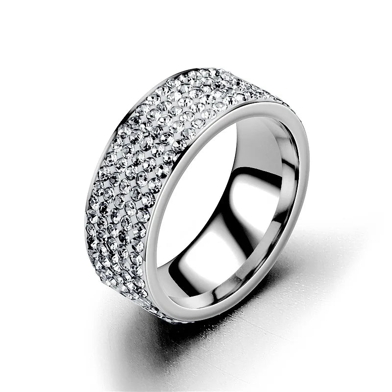 Fashion Hot Sale 8mm Diamond Ring European and American Trend Stainless Steel Ring Fashion Accessories Jewelry Couple Ring