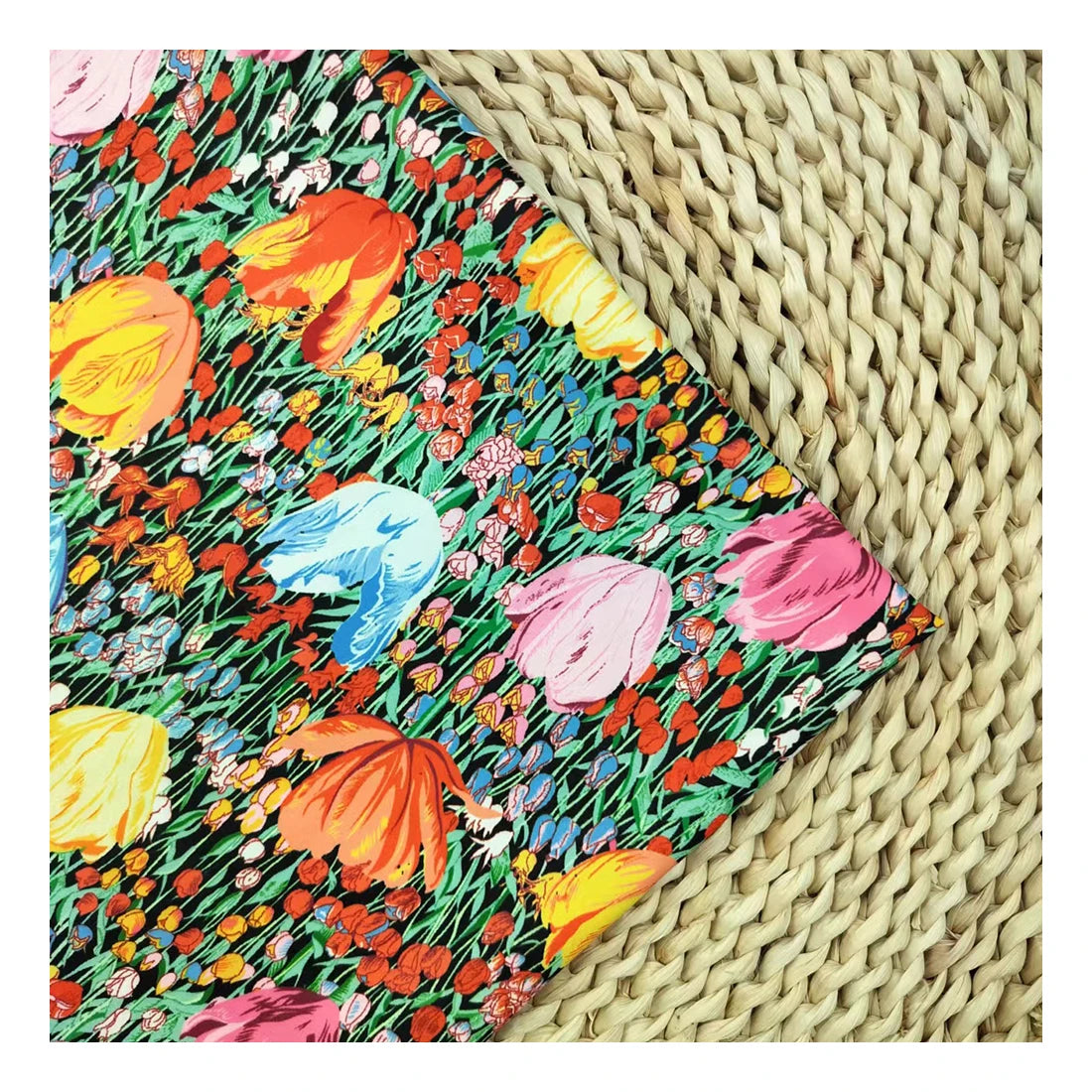 2023 New Design Eco-Friendly Printed Tulip Flower Wrinkle Resistant 100% Polyester Fabric Lightweight for Girls' Garments
