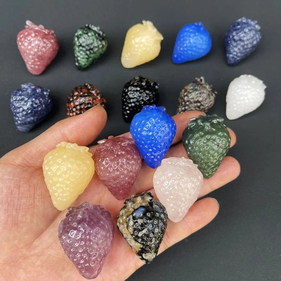 Semi-precious Stone Crafts Natural Hand Crafts Mixed Materials Sodalite Rose Quartz Crystal Strawberry Engraved Love Decoration MegaBDM