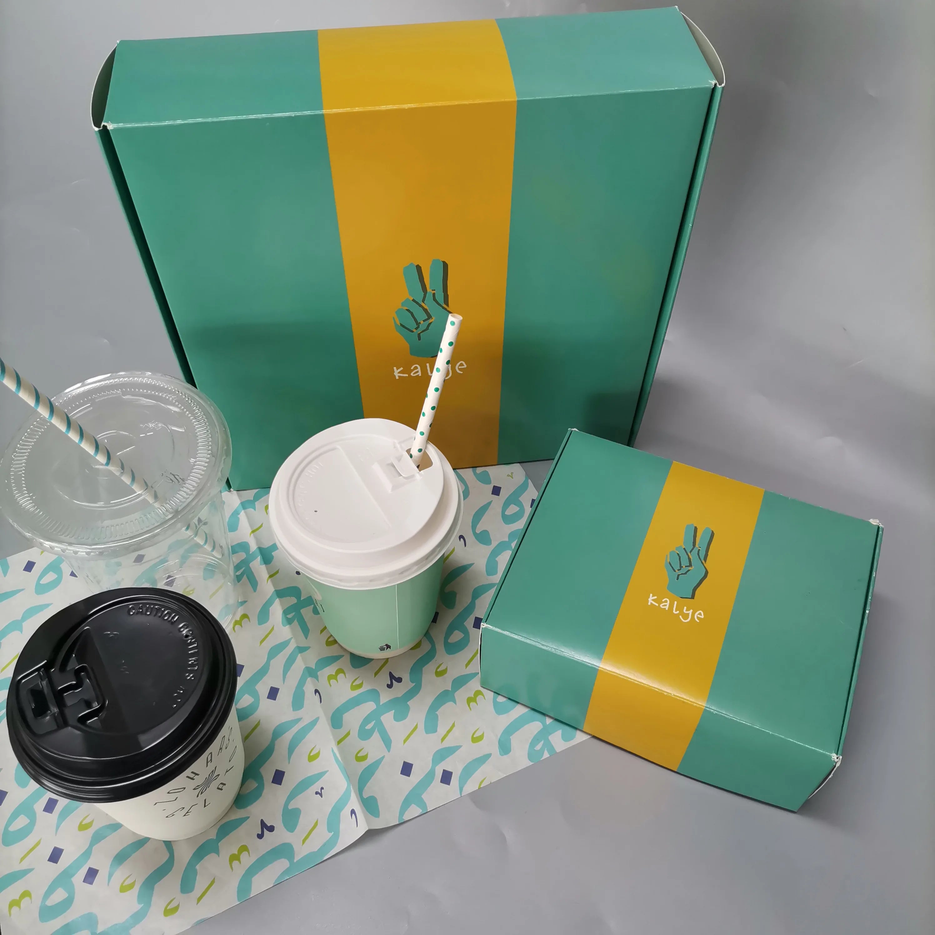disposable Take Away Custom  Printing logo  to Go coffee bubble tea juice  White/Brown Kraft Paper  Cup with lids and straws