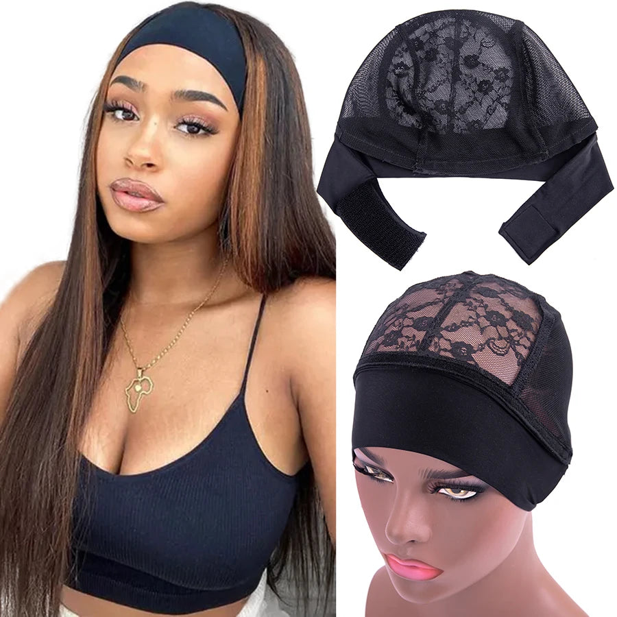 AliLeader New Design Adjustable Glueless Mesh Ventilated Lace Weaving Cap Headband Wig Caps for Headband Wig Making
