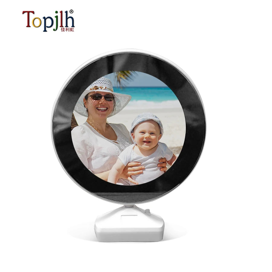 Topjlh Blank Sublimation Round Magic Mirror Photo Frame Custom Printing Desktop Decorations Heat Transfer Glass Mirrors