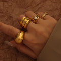 Vintage Chunky Jewelry High Quality Waterproof Stainless Steel Mesh Shape Chain Link Combination Zircon Paved Rings