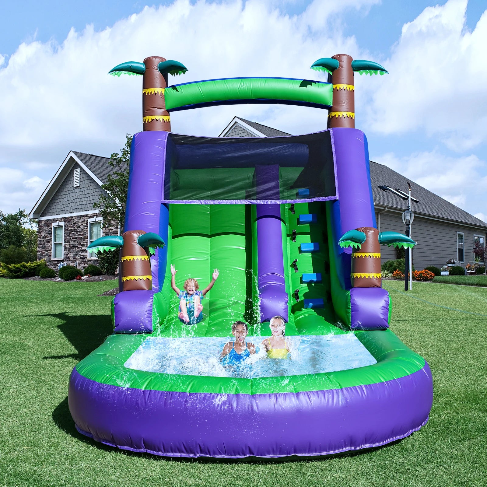 Commercial PVC Adult Kids Outdoor Backyard Summer Fun Play Inflatable Water Slide With Splash Pool and Blower