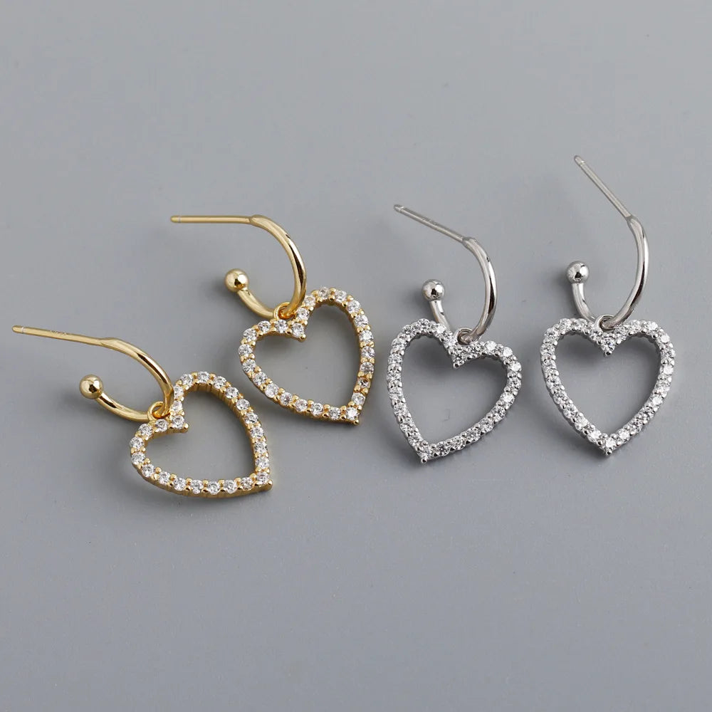 New Fashion Jewelry S925 Sterling Silver CZ Heart Love Pendant Earrings for Women EH1352