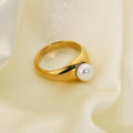 MICCI Wholesale Fashion Mother of Pearl Finger Jewelry Women's Stainless Steel 18K Gold Plated Fresh Water Unique Pearl Rings MegaBDM
