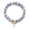 Ceramic Beaded Bow Charm Unisex Flower Vintage Bracelet Handmade Stretch Gold Plated Dainty Romantic Party Jewelry Gift