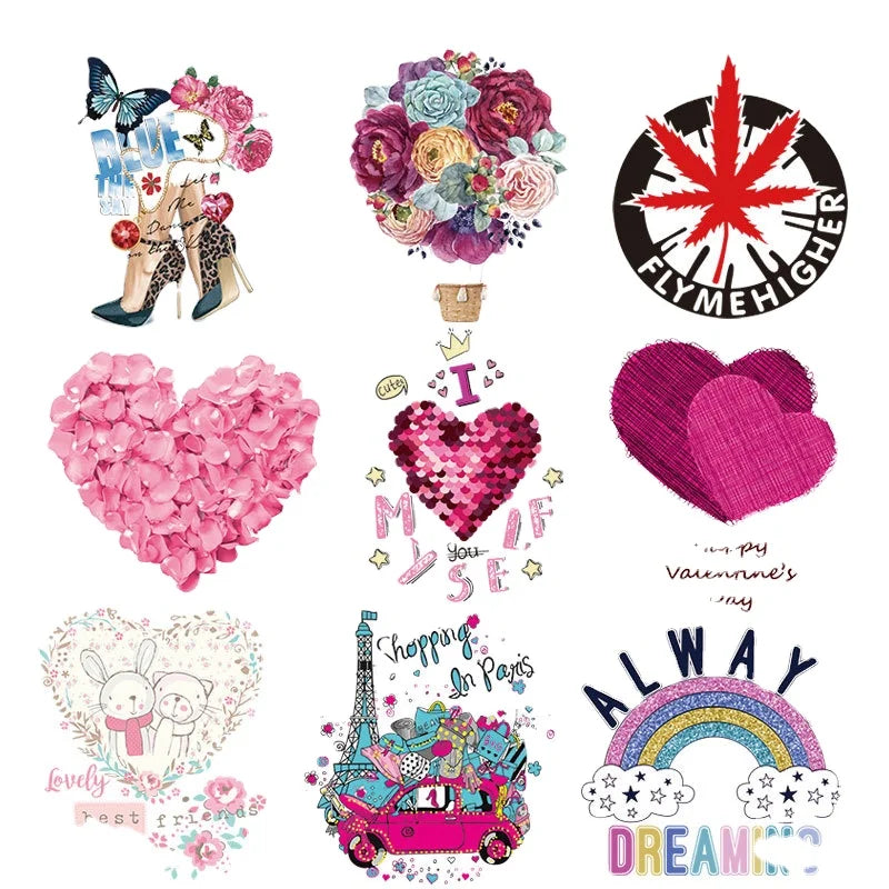 Wholesale Love and Flowers Heat Transfer Heat Press Sticker Plastisol Transfer Printing for T-Shirts