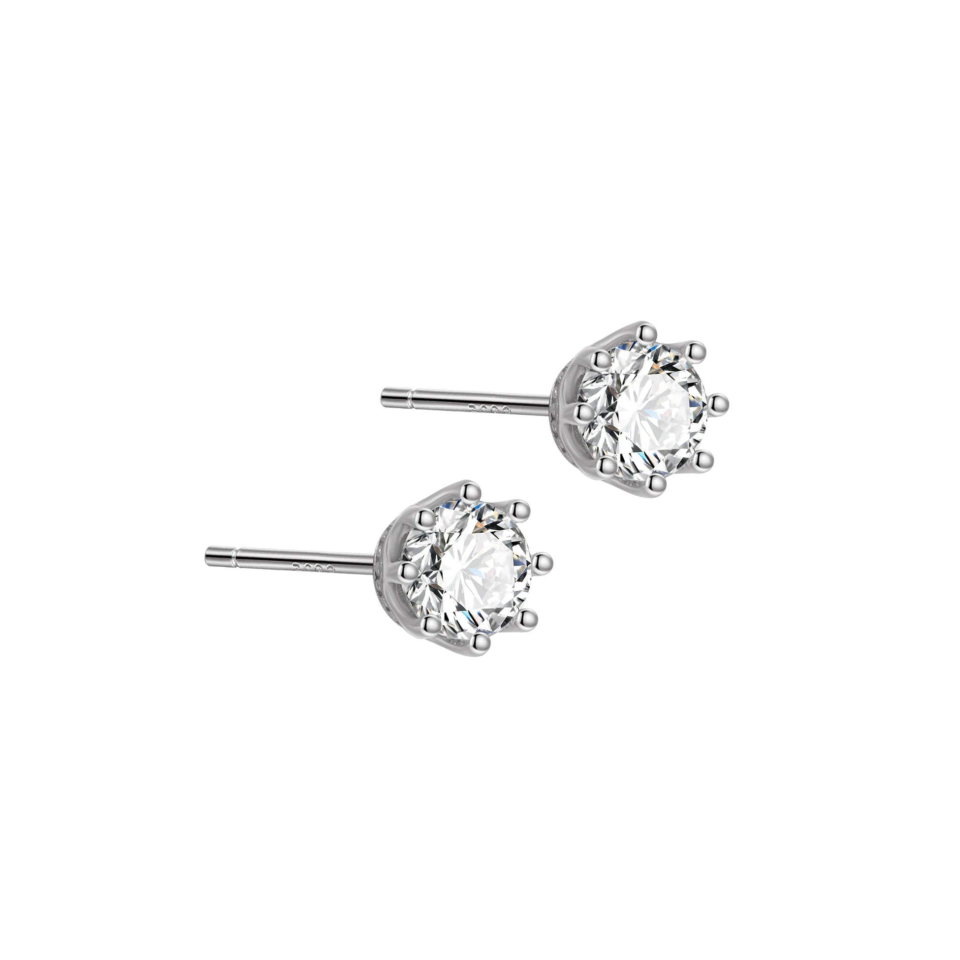 Eight Claw Setting Zircon Crown Shaped Silver Stud Earrings 925 Sterling Silver Earrings