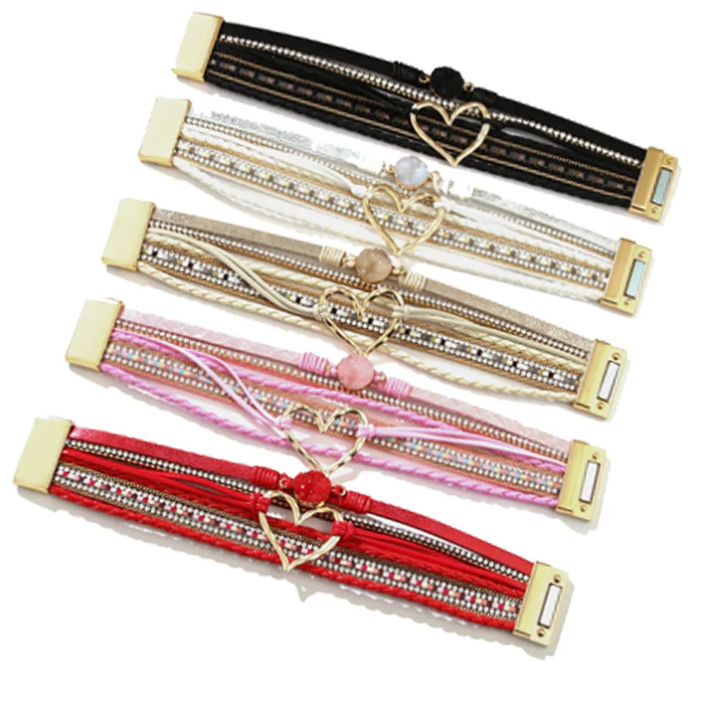 Cross-border Sales of Bohemian Multi-layer Leather Bracelet Handwoven Bracelet Gold Love Women's Bracelet