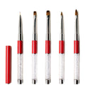 Wholesale Red Metal Handle Gel UV Nail Art Brush with Red White Rhinestone Premium Nylon Liner Oval Flat 3D Acrylic Nail Brush
