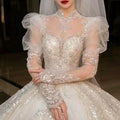 AL1311 2025 New Bride Big Tail Heavy Industry Luxury Style Princess High End White Long Sleeve Beaded Lace Wedding Dress