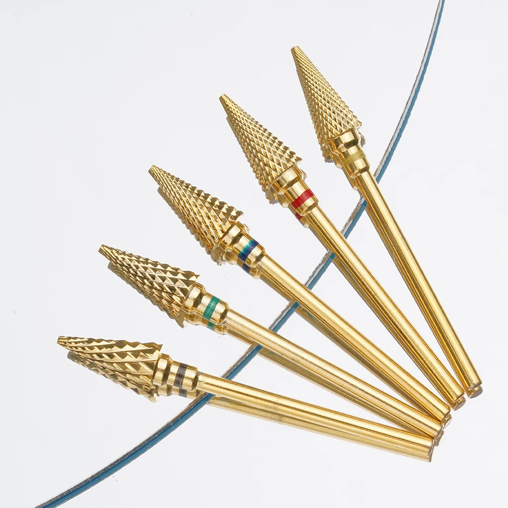 Coniacal Shape Nail Bit Shiny Gold YAQIN Drill Bit Nail Wholesale Remove Acrylic Tungsten Carbide Nail Drill Bit