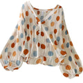 Lantern Sleeve Polka Dot V-neck Chiffon Sunscreen Shirt Women's Air-conditioning Shirt Summer New Loose Chiffon Cardigan Sweet