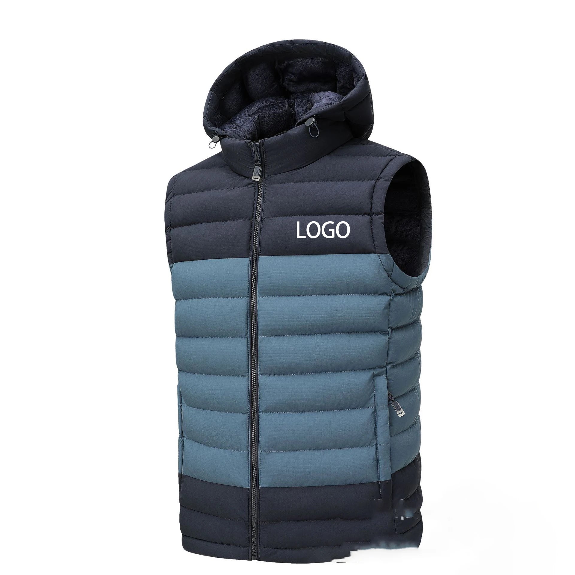 New Design Men's Sleeveless Color Blocking Gilet Winter Detachable Hoodie Padded Down Puffer Vest Jacket for Men
