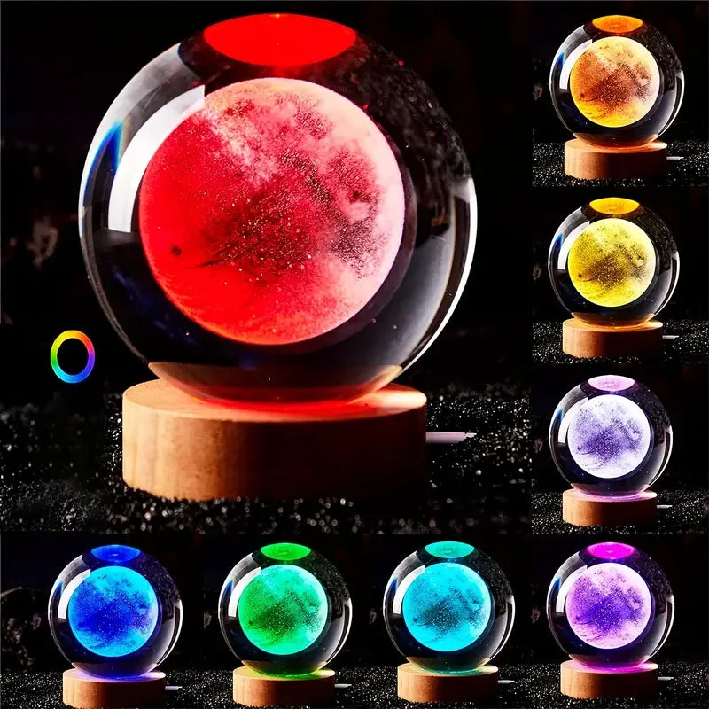 EU Luxury Modern Fairy Carved Crystal Ball with LED Base 3D Laser Engraved Moon Design Night Light EURAN Brand 60mm/80mm