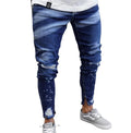 European and American Ripped Jeans Men's Painted Zipper Personality Slim-fit Small Leg Jeans