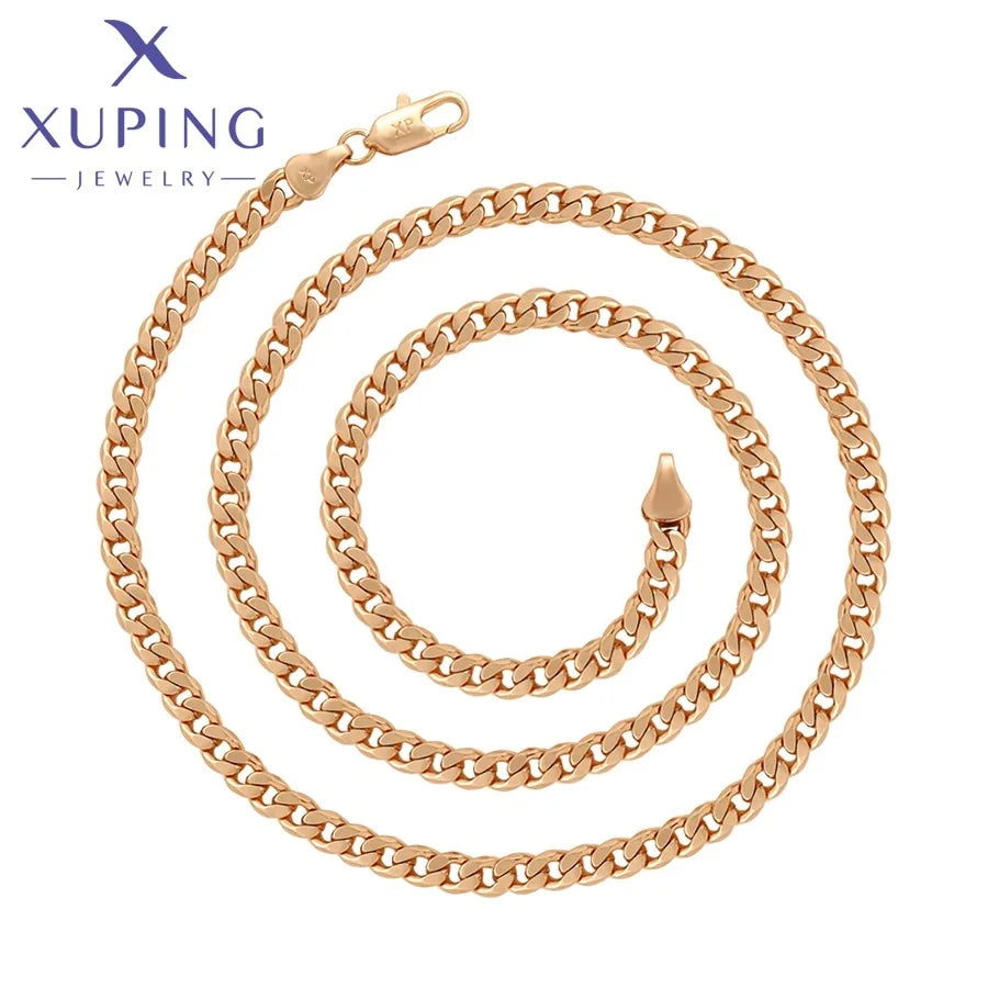 X000928570 XUPING Jewelry 60CM 18k Gold Plated Cuban Chain Link Minimalist Men Necklace