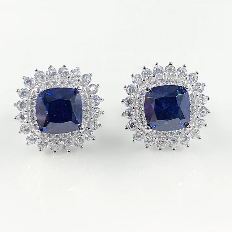 Fashion Snowflake Stud Earrings Ladies Fine Jewelry Square CZ Cubic Zircon Flower Earrings S925 Silver Stud Earrings