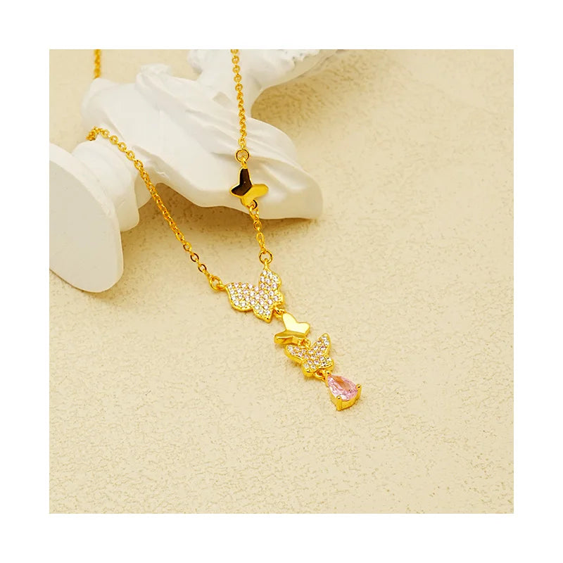 Micro Diamond Butterfly Jewelry Set Fast Delivery Women's S925 Sterling Silver Necklace with Gold Chains Type