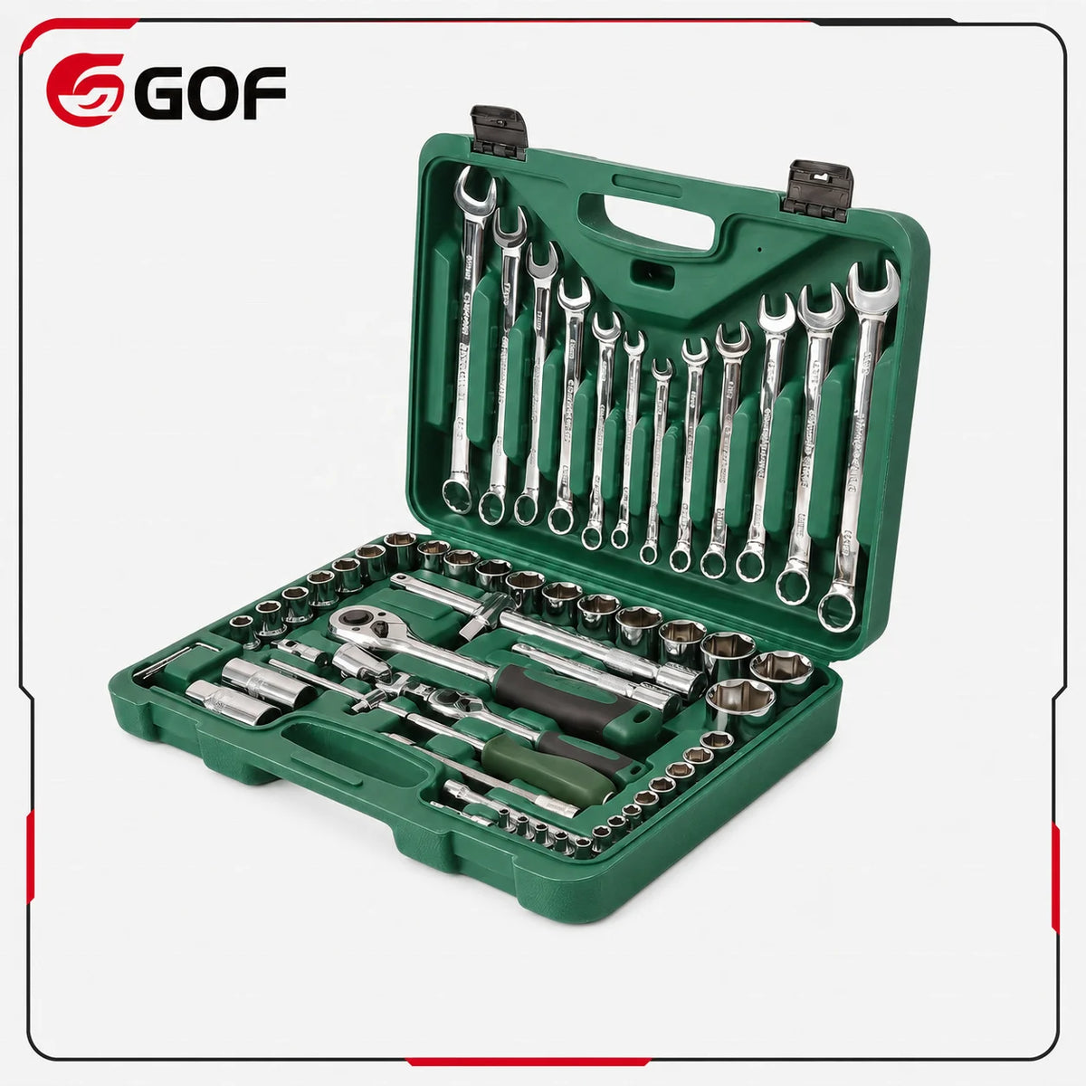 61-Piece Carbon Steel Mechanics Socket Wrench Set Interchangeable 1/2" 1/4" Drive Sockets Hard Case OEM Customizable Hand Car MegaBDM