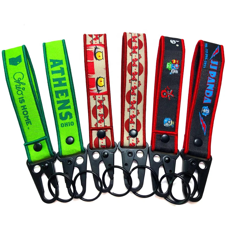 Promotion Cheap Custom Souvenir Jettag  Strap Key Ring Woven Key Tag Cartoon Anime Fabric Embroidered Keychain