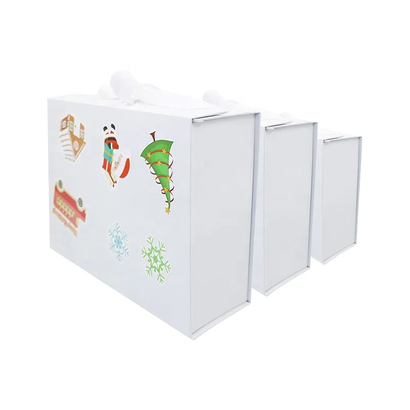 Magnetic Boxes Packaging with Christmas Stickers Custom Logo Pack Wholesale Folding Package Box DIY
