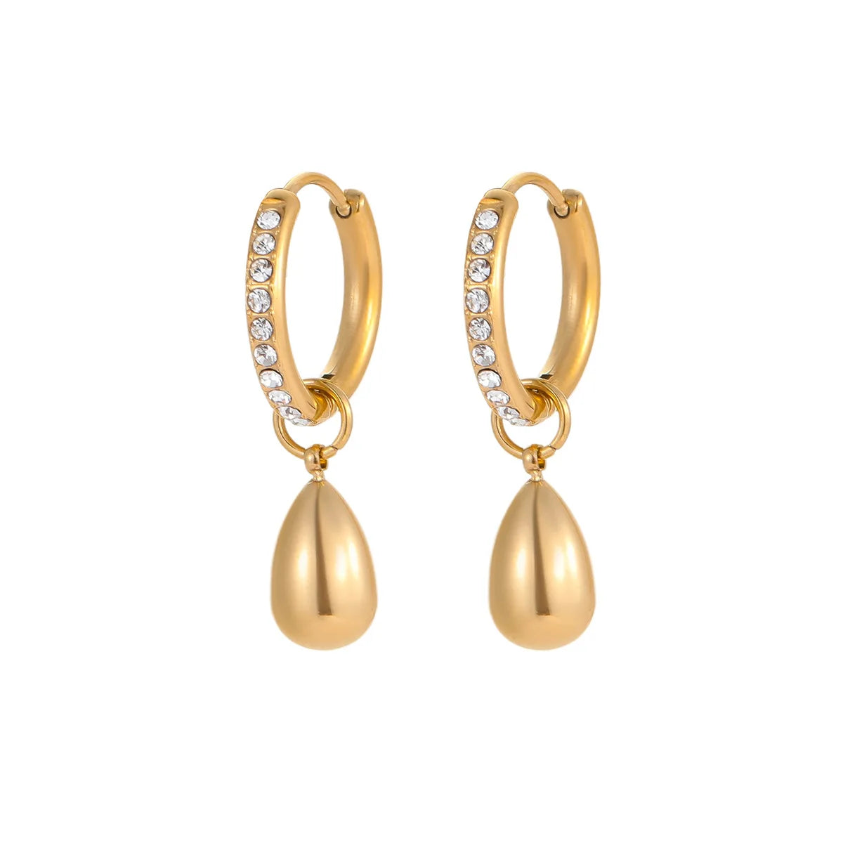 Wholesale Fashion Thick Stainless Steel Droplet Pendant Earrings Vintage Inlaid Cubic Zirconia Earrings Women's Jewelry Gifts