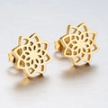 Bohemian Ear Piercing Jewelry 18K Gold Plated Lotus Flower Stud Stainless Steel Mandala Flower of Life Stud Earrings for Women