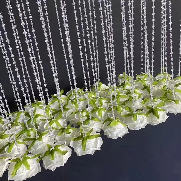 K-0334 Factory Direct Supply Wedding Decoration Hanging Rose Heads Artificial Flowers Crystal Chain Flowers