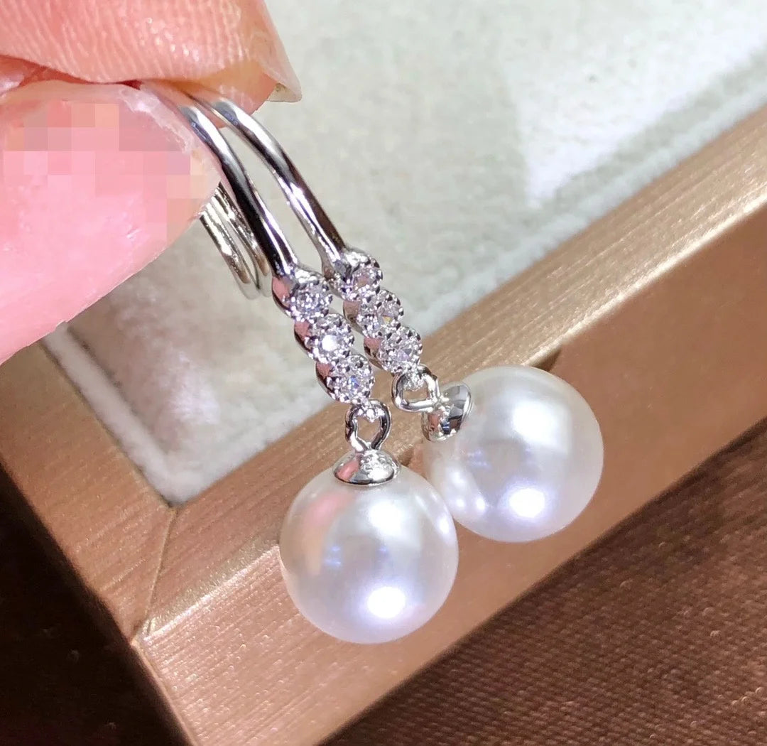 E1937 8-9mm DIY Natural Freshwater Pearl Charm Earrings Mounting Accessory 925 Sterling Silver Gold Plated  Jewelry for Women