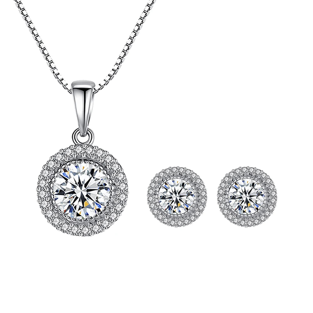 Daidan Necklace Dainty Round Pendant Box Chain Elegant Cubic Zirconia Silver Necklace for Women