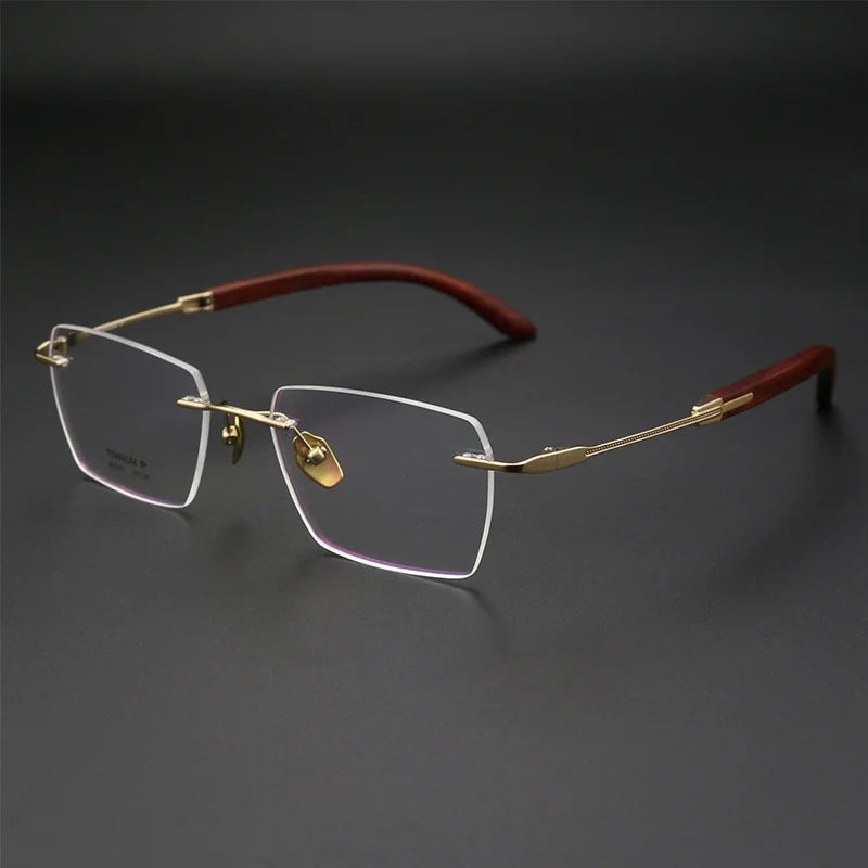 Osicare Luxury Brand Custom Logo Eyewear Spectacle Rimless Eyewear Designer Men Titanium Wooden Eyeglasses Glasses Wood Frame