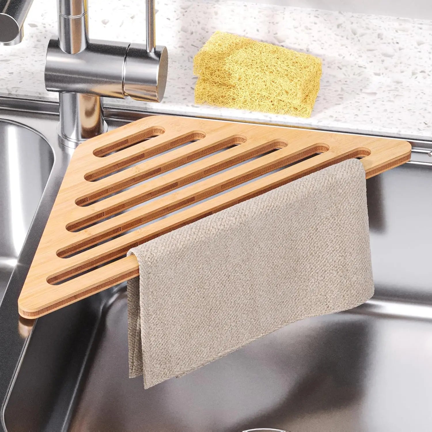 High Quality Bamboo Standing Type Dish Drainer Drying Rack with Mat Space Saving Multifunction for Kitchen Home Use