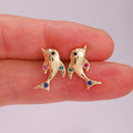 Gold Plated Brass Hoop Earrings Twisted Conch Ear Studs with Colorful Whales Zircon Bezel Setting Geometric Pattern for Party