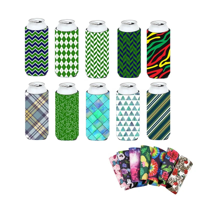 Ready to Ship Neoprene Customized Sublimation Printing 330ml Skinny Beer Cooler Sleeve Insulated Neoprene Slim Can Cooler 12oz