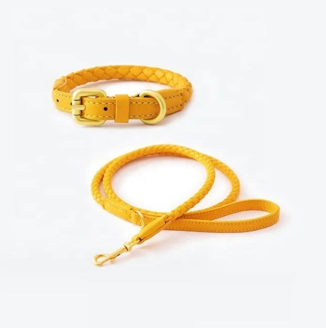 Factory Wholesale Luxury Pet PU Leather Collar Leash Set Small and Medium Sized Dogs Soft Leash Kit