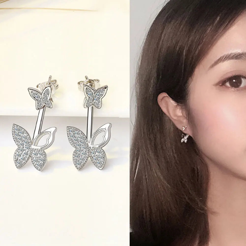 Korean Brass With Silver Plated Geometric Metal Ring butterfly Dangle Drop Earrings Women Popular