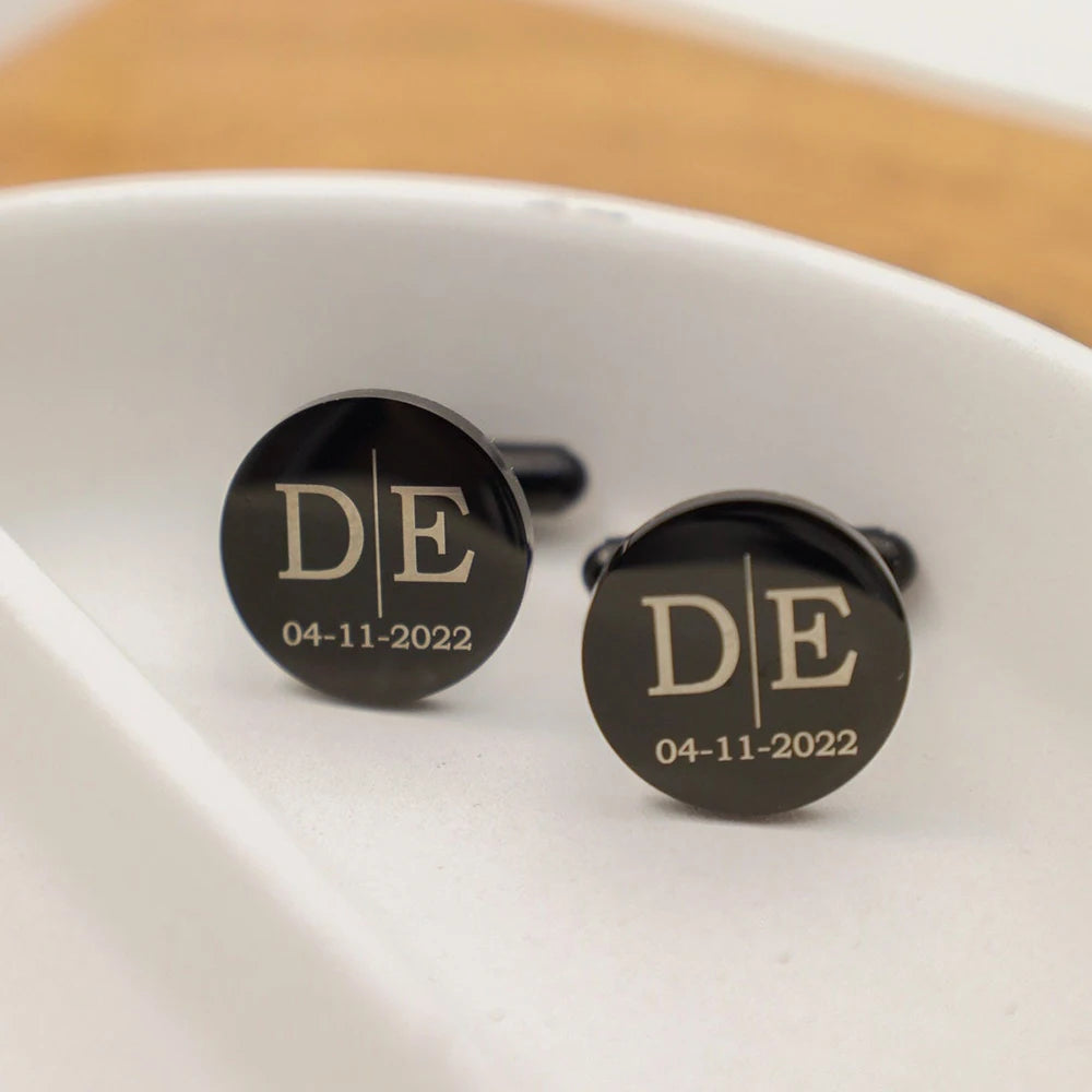 Stainless Steel Logo Engrave Custom Made High Polished Gold Plated Disc Cuff Links Fashion Jewelry Wholesale