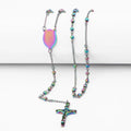 Stainless Steel Guadalupe Medal Pendant Necklace Cross Necklaces 4mm Beads Rosary Jewelry for Catholic