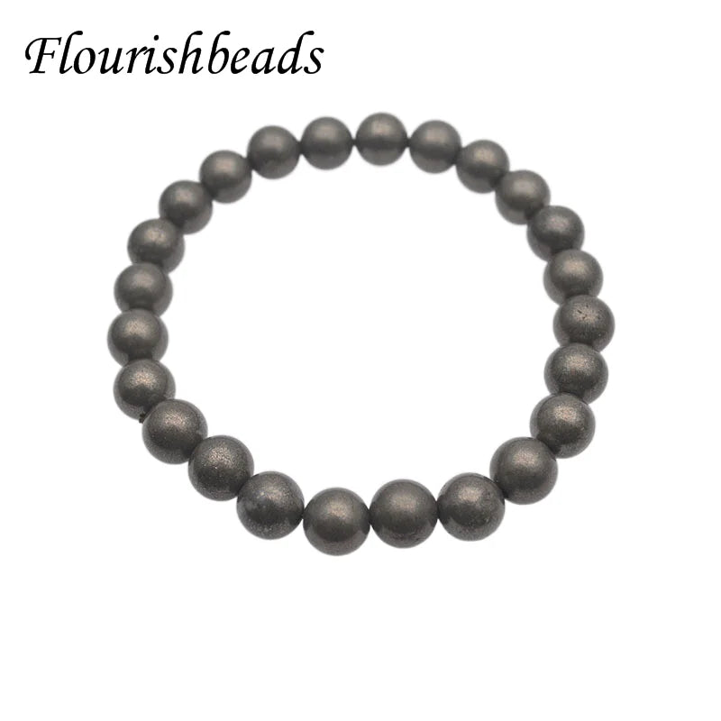 New Fashion Natural Pyrite 8mm Round Beads Bracelet for Men Women