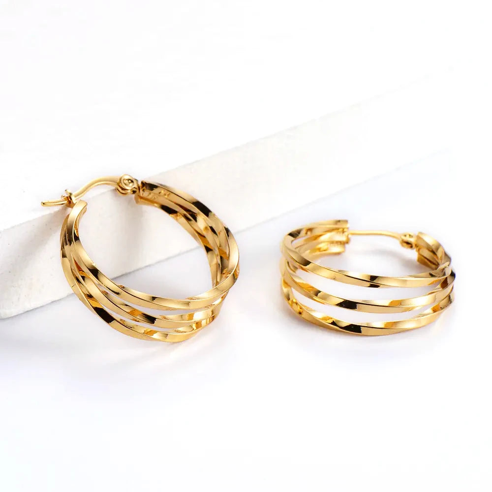 New Design 18k Gold Plated Women Jewelry Stainless Steel Unique Multi Layer Earrings