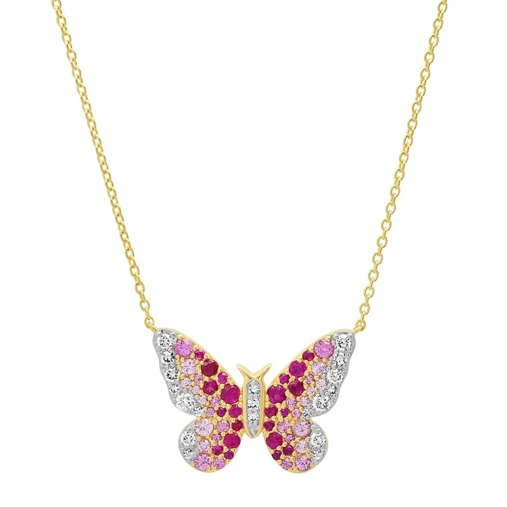 LOZRUNVE 925 Sterling Silver Rainbow Colored Luxury Exquisite Butterfly Pendant Necklace