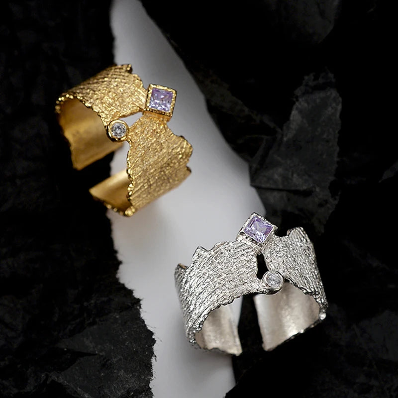 ICEBELA 925 Sterling Silver Jewelry Party Wear Solid Luxury Unique Adjustable Ring Girls Cubic Zirconia Texture Rings for Women